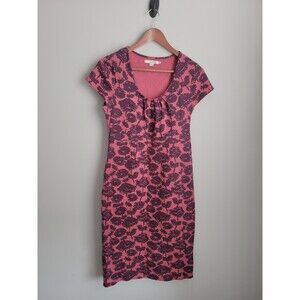 Boden Pink Floral Cotton Stretch Sheath Dress Sz 6L Garden Brunch Wedding Party